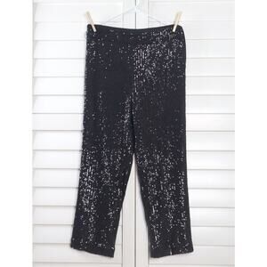 ANN TAYLOR LOFT NWT $99 Solid Black Sequin Embellished Pants Size 8 Petite